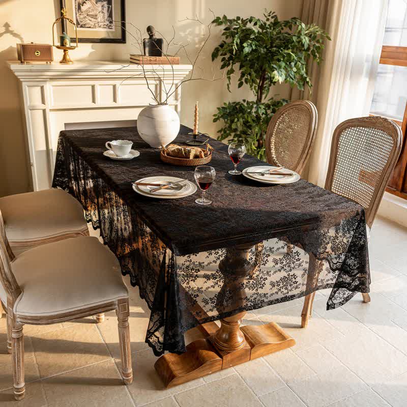 Floral Jacquard Lace Scalloped Edge Tablecloth - image 11