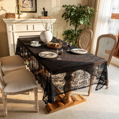 Floral Jacquard Lace Scalloped Edge Tablecloth - image 11