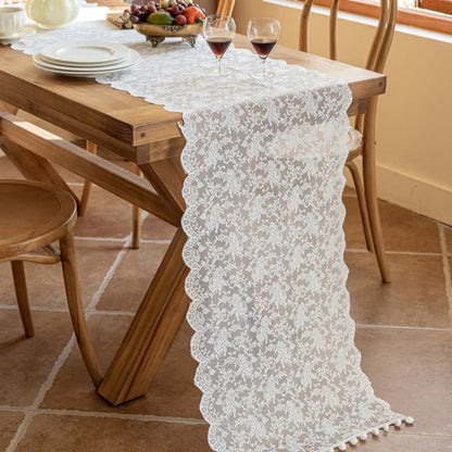 Elegant Floral Lace Tassel Table Runner - image 2