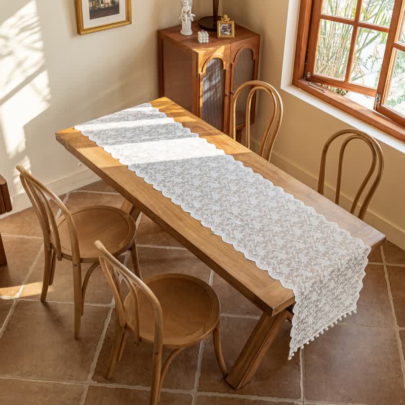 Elegant Floral Lace Tassel Table Runner - image 3