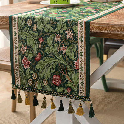 Tropical Leaf Jacquard Tassel Table Runner - image 3