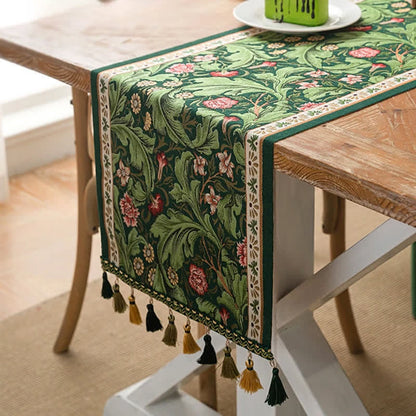 Tropical Leaf Jacquard Tassel Table Runner - image 1