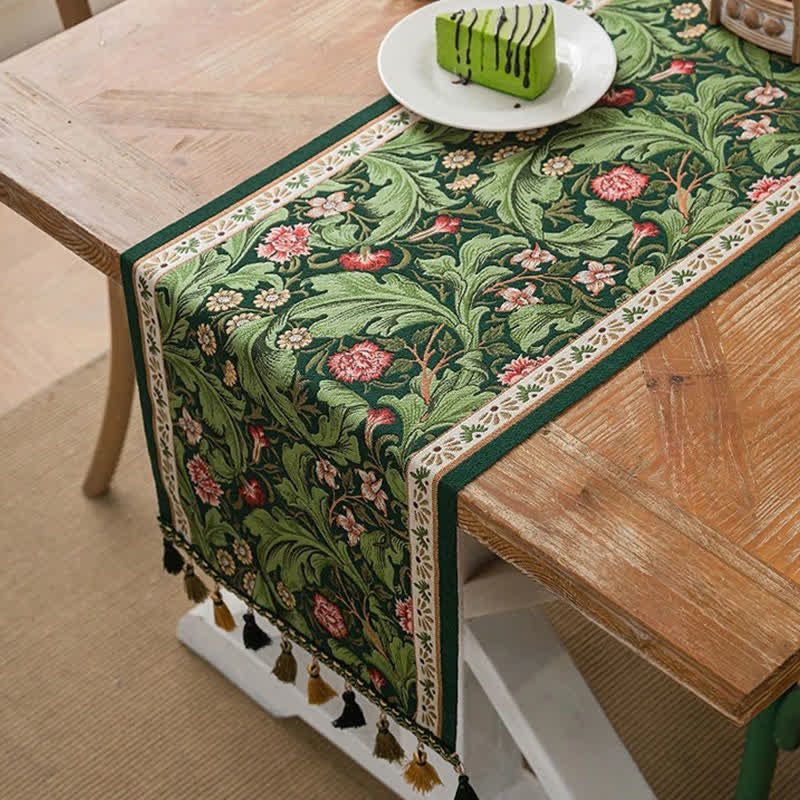 Tropical Leaf Jacquard Tassel Table Runner - 13'' × 118'' - image 0