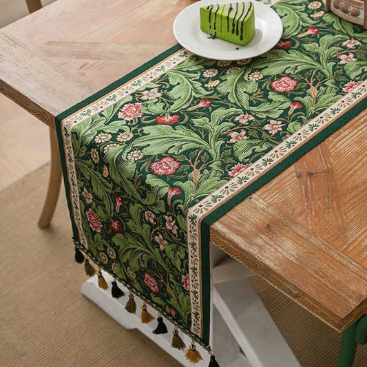 Tropical Leaf Jacquard Tassel Table Runner - 13'' × 118'' - image 0