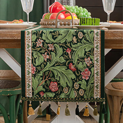 Tropical Leaf Jacquard Tassel Table Runner - image 2