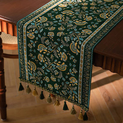 Vintage Branch Jacquard Tassel Table Runner - image 7