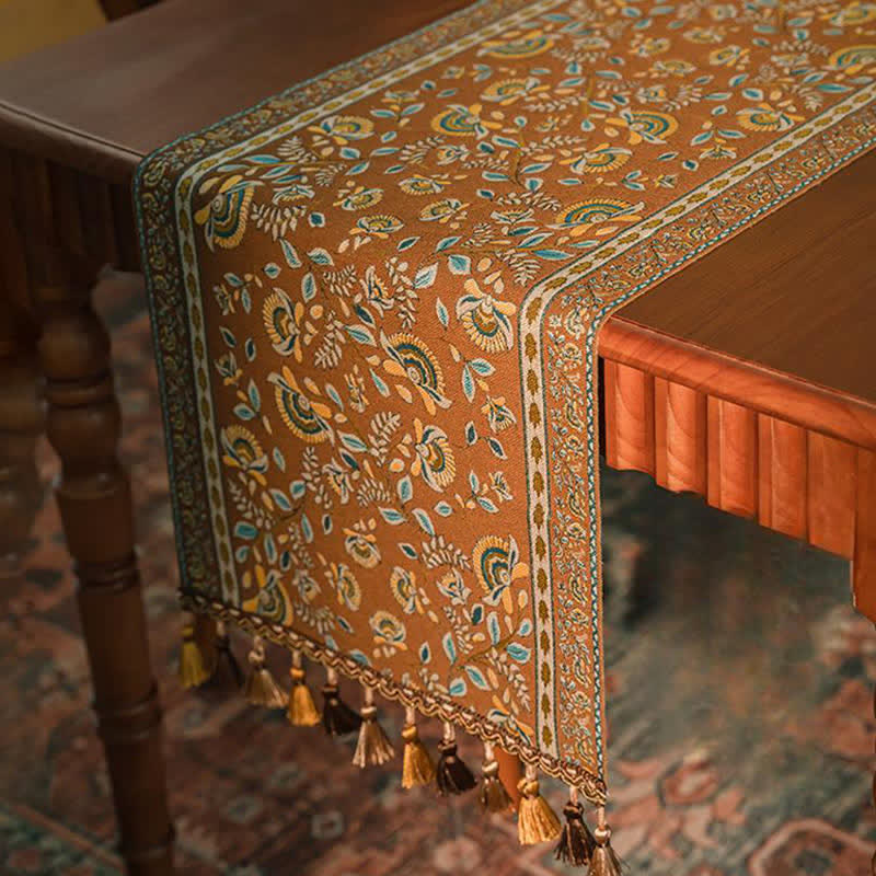 Vintage Branch Jacquard Tassel Table Runner - Coffee - 13'' × 118'' - image 10