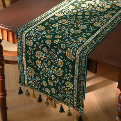 Vintage Branch Jacquard Tassel Table Runner - Green - 13'' × 118'' - image 5