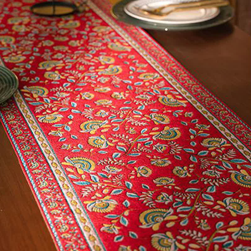 Vintage Branch Jacquard Tassel Table Runner - image 4