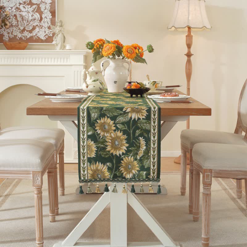 Sunflower Jacquard Tassel Table Runner - image 4