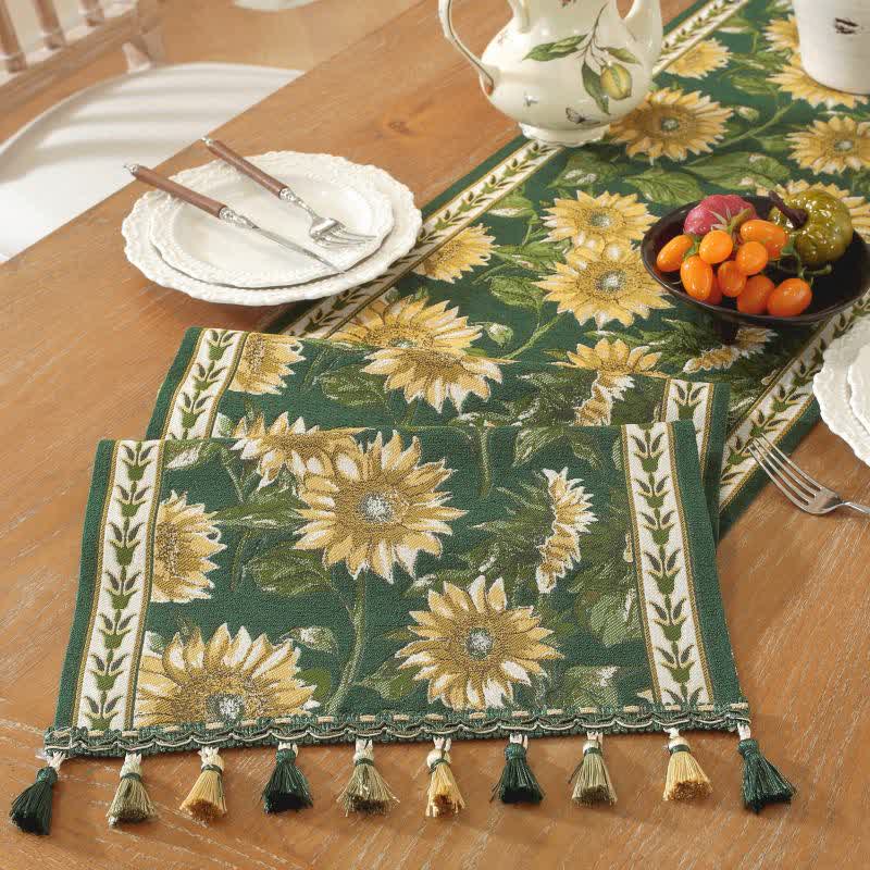Sunflower Jacquard Tassel Table Runner - 13'' × 118'' - image 0