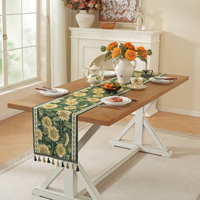 Sunflower Jacquard Tassel Table Runner - image 3