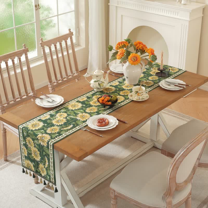 Sunflower Jacquard Tassel Table Runner - image 2