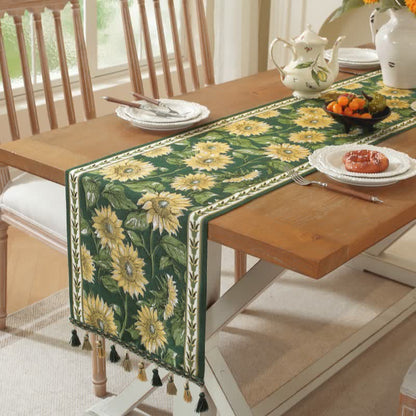 Sunflower Jacquard Tassel Table Runner - image 1