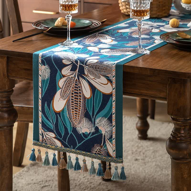 Artistic Corn Jacquard Tassel Table Runner - Blue - 13'' × 118'' - image 4