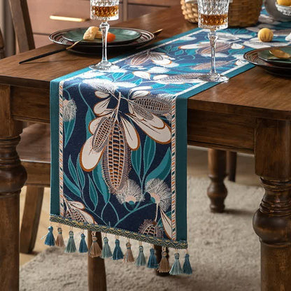 Artistic Corn Jacquard Tassel Table Runner - Blue - 13'' × 118'' - image 4