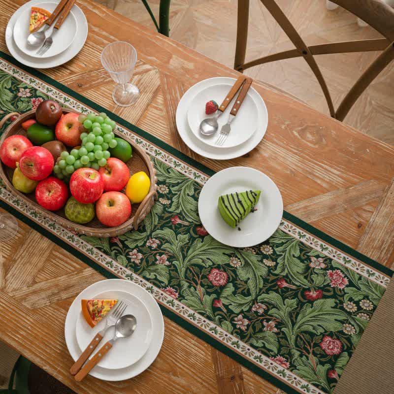 Tropical Leaf Jacquard Tassel Table Runner - image 4