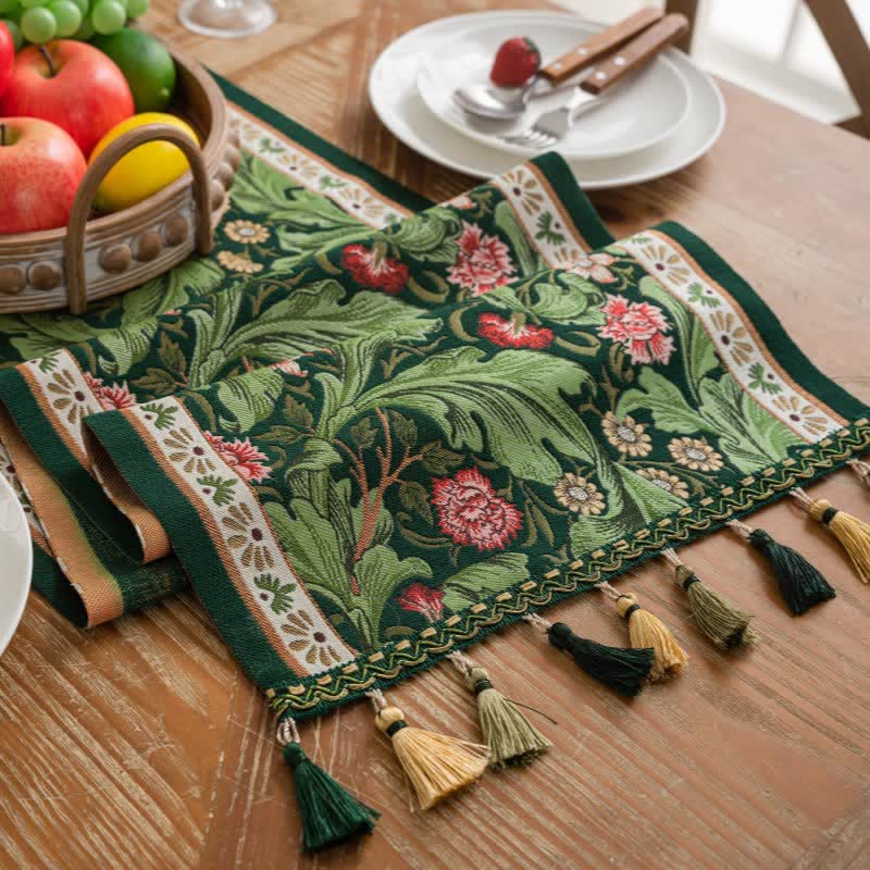Tropical Leaf Jacquard Tassel Table Runner - image 6