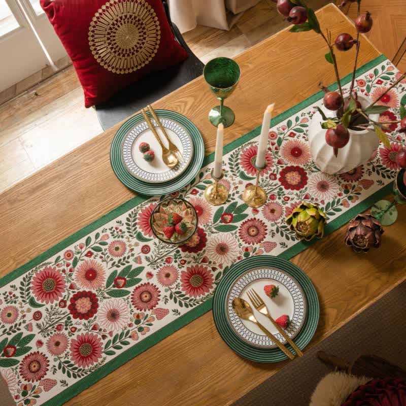 Pink Floral Jacquard Tassel Table Runner - image 2