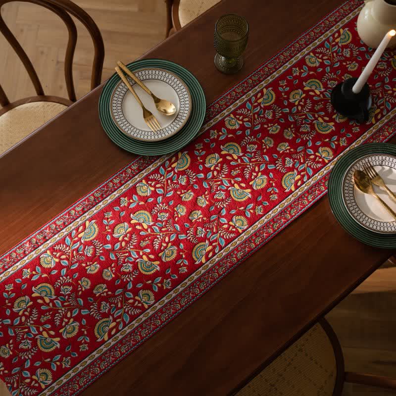 Vintage Branch Jacquard Tassel Table Runner - image 3