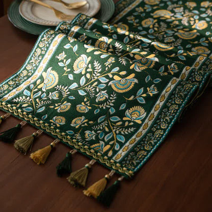Vintage Branch Jacquard Tassel Table Runner - image 9
