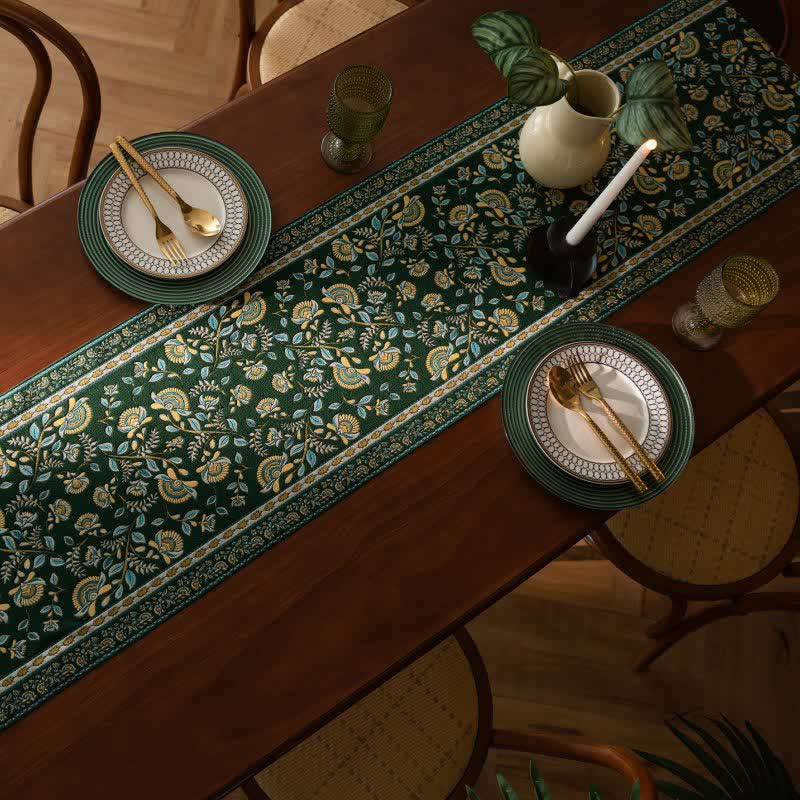 Vintage Branch Jacquard Tassel Table Runner - image 6