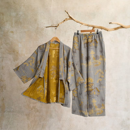 Ownkoti Neutral Landscape Kimono Cotton Pajama Set - image 2