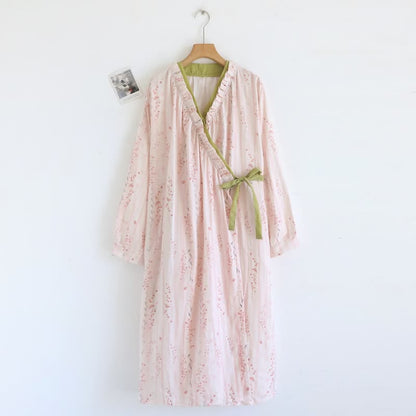 Ditsy Floral Cotton Gauze Kimono Nightgown - Pink - L - image 0