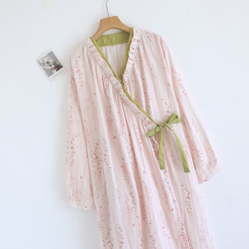 Ditsy Floral Cotton Gauze Kimono Nightgown - image 4