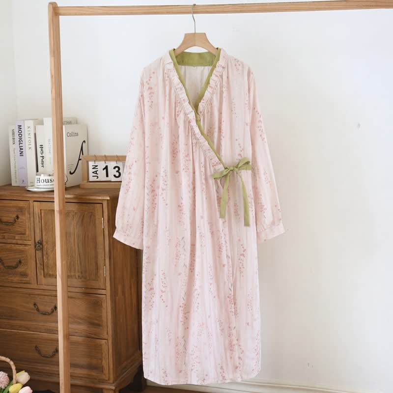Ditsy Floral Cotton Gauze Kimono Nightgown - image 1