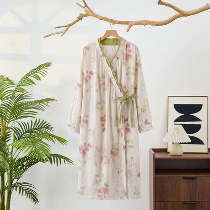 Watercolor Floral Cotton Gauze Kimono Nightgown - image 1