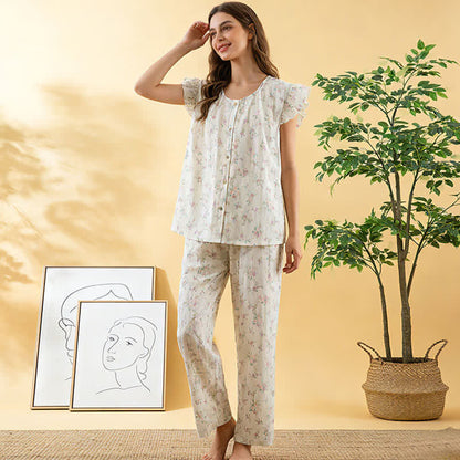 Rose Cotton Flutter Sleeve Loungewear Set - image 3
