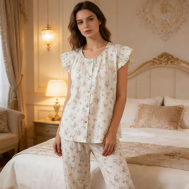 Rose Cotton Flutter Sleeve Loungewear Set - image 2