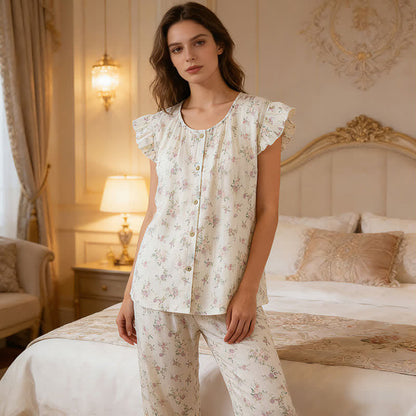 Rose Cotton Flutter Sleeve Loungewear Set - image 2