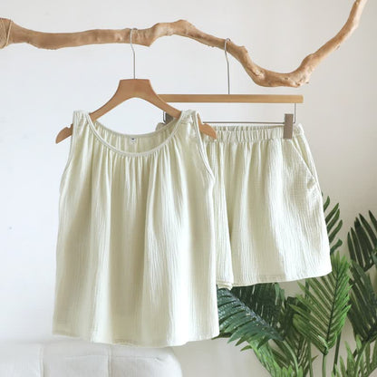 Cotton Double Gauze Tank Top & Shorts Set - Green - XL - image 12