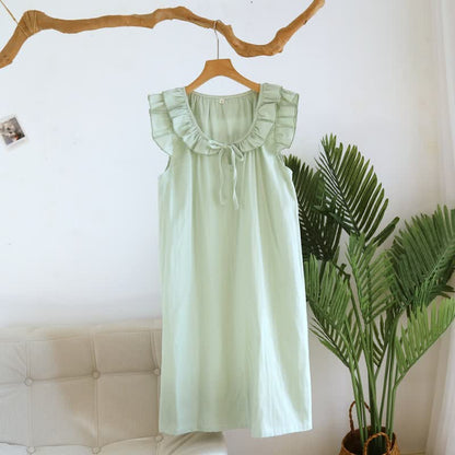 Cotton Gauze Solid Flutter Sleeve Nightdress - Light Green - XL - image 13