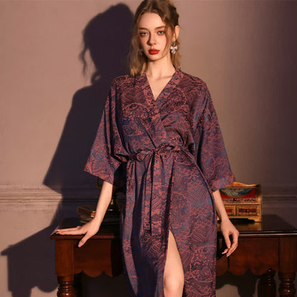 Abstract Pattern 3/4 Sleeve Robe - Burgundy - Plus Size - image 0