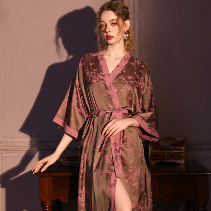 Botanical Branch 3/4 Sleeve Robe - Dusty Pink - Plus Size - image 0