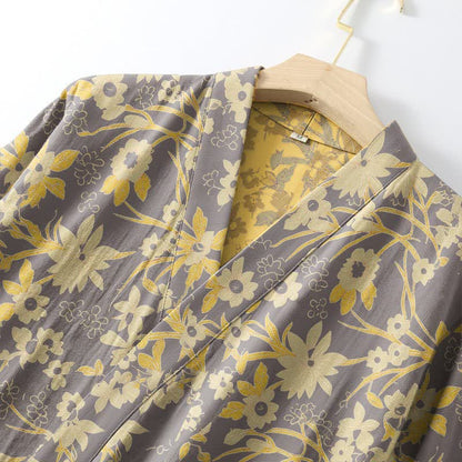 Pastoral Floral Jacquard Kimono Cotton Robe - image 21