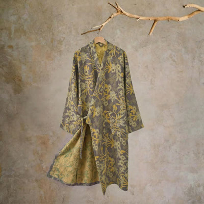 Pastoral Floral Jacquard Kimono Cotton Robe - Brown - XXL - image 18