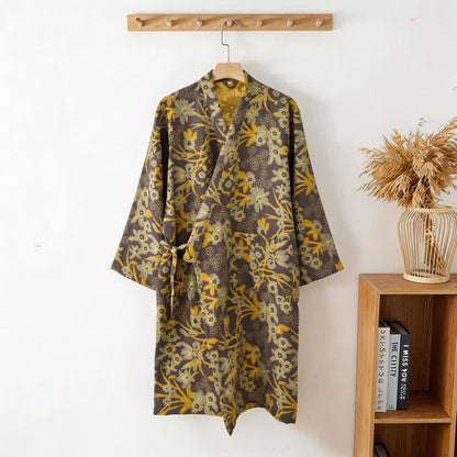 Pastoral Floral Jacquard Kimono Cotton Robe - image 19