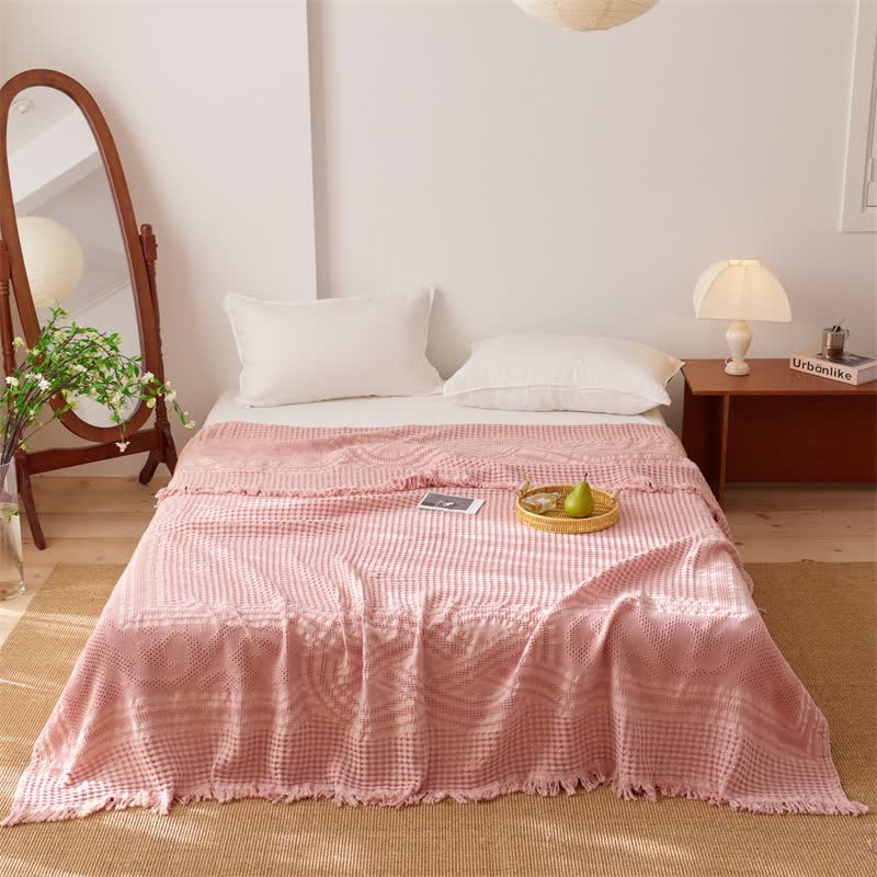 Cotton Waffle Weave Tassel Quilt Blanket - Pink - Queen - image 2