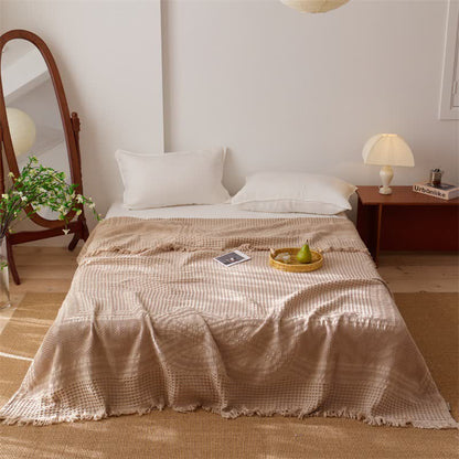 Cotton Waffle Weave Tassel Quilt Blanket - Coffee - Queen - image 5