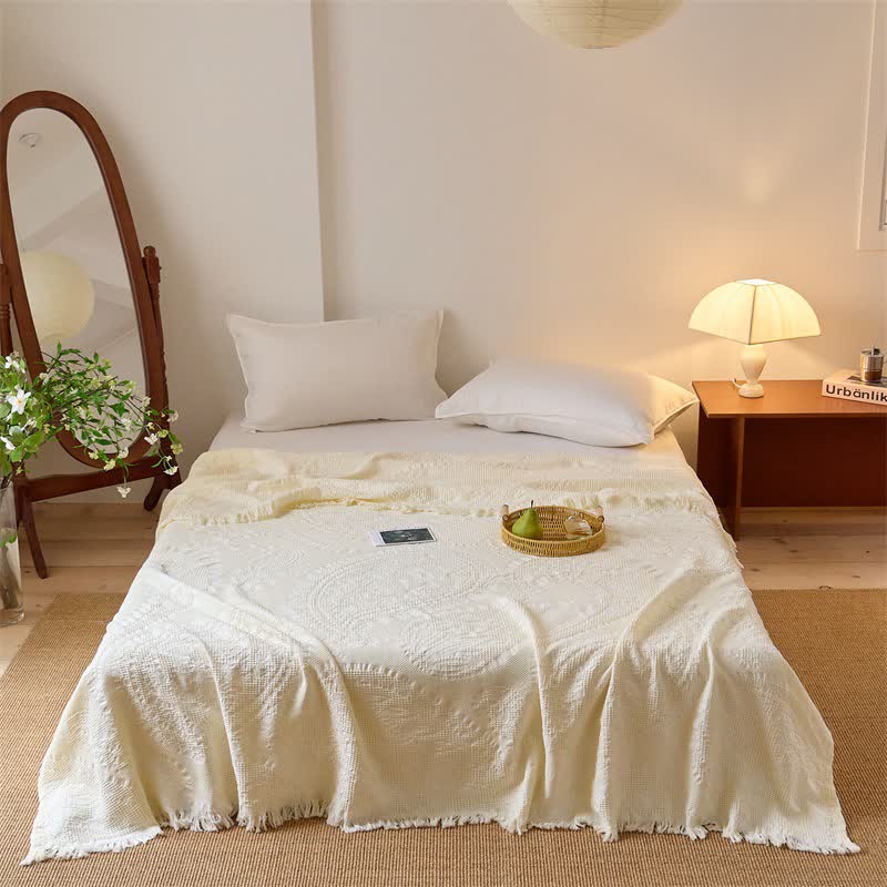 Chic Jacquard Waffle Weave Quilt Blanket - Beige - Queen - image 7