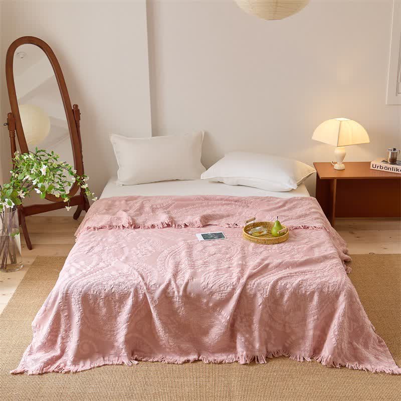 Chic Jacquard Waffle Weave Quilt Blanket - Pink - Queen - image 2