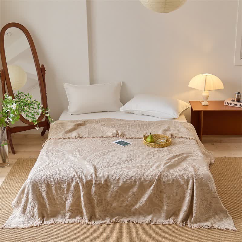 Chic Jacquard Waffle Weave Quilt Blanket - Coffee - Queen - image 6