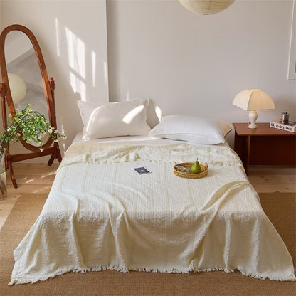 Waffle Weave Quilt Blanket with Tassel Fringe - Beige - Queen - image 2