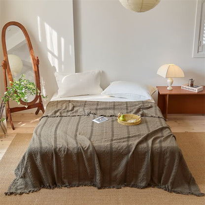 Waffle Weave Quilt Blanket with Tassel Fringe - Brown - Queen - image 3