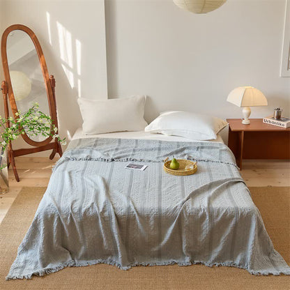 Waffle Weave Quilt Blanket with Tassel Fringe - Gray - Queen - image 6