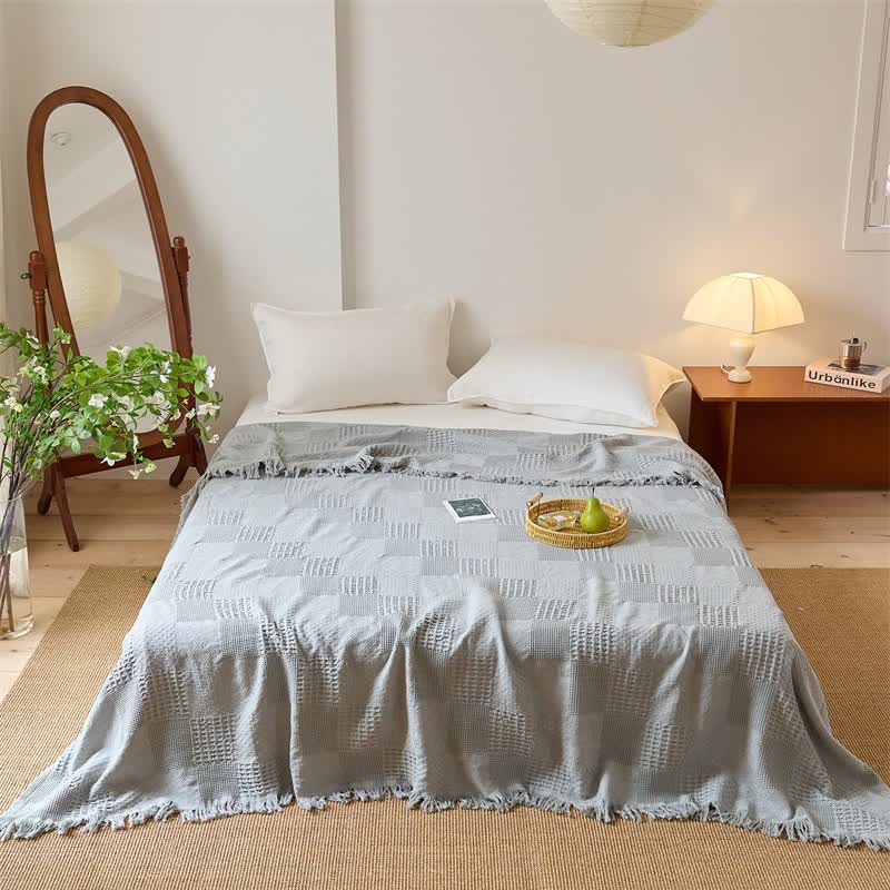 Checkerboard Waffle Cotton Quilt Blanket - Gray - Queen - image 5